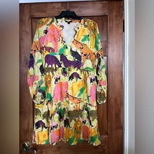 NWT J. Crew Tiered Popover Dress in Ratti® Animals Safari Print